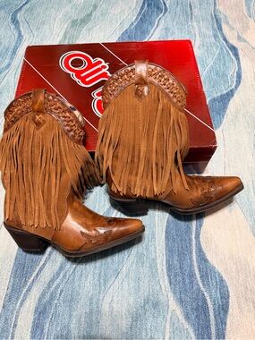Dingo Fringed Western Boots in Brown - Women's Heeled Cowboy Style